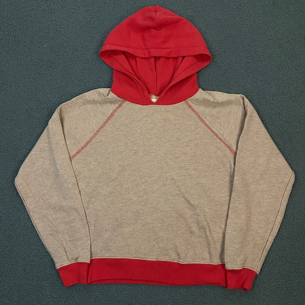 The Great Hoodie Women Size 2 Medium Tan Red Colorblock Raglan Vintage Style
